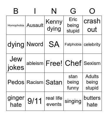 South park bingo! Bingo Card