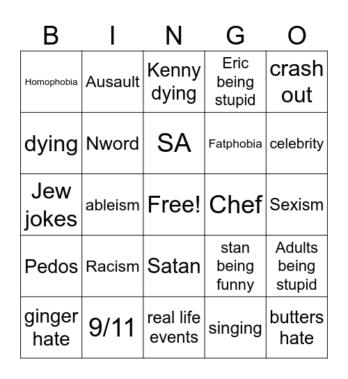 South park bingo! Bingo Card