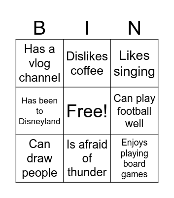 Hobby 4 Bingo Card
