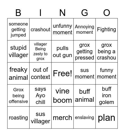 grox bingo Card