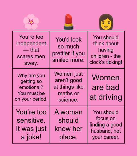 Female Stereotypes Bingo Card