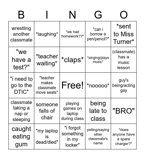 CLASSMATE BINGO Card