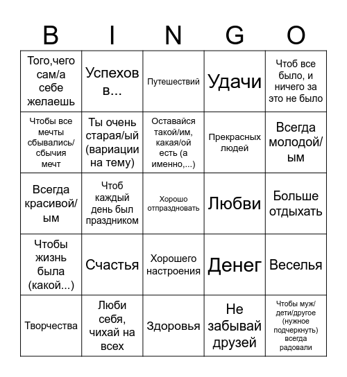 С днём рождения бинго Bingo Card