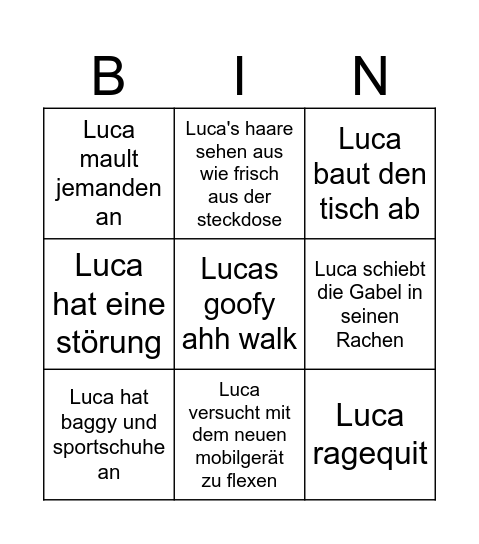 Luca ahh bingo Card