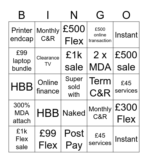 Monday Bingo Card