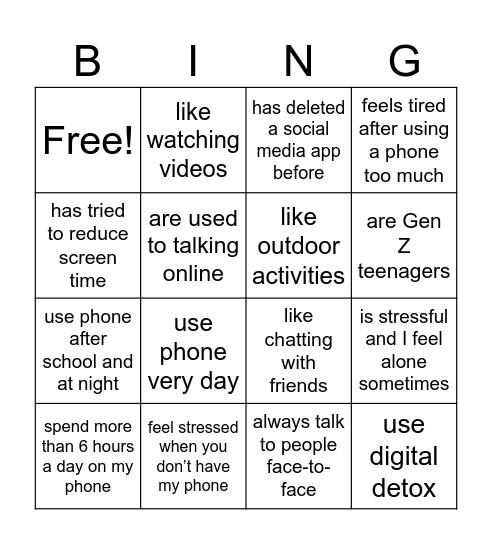 Find Someone who.. Bingo Card