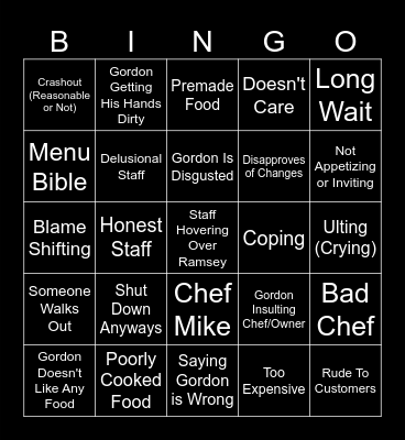 Kitchen Nightmare Bingo Card