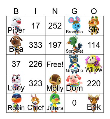 Animal Crossing Bingo Card
