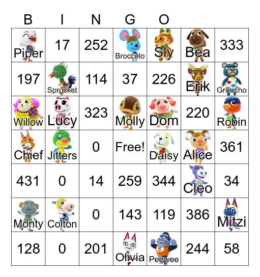 Animal Crossing Bingo Card
