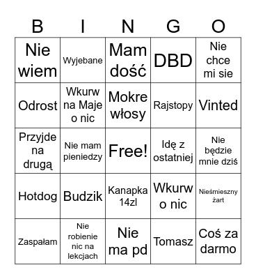 Tydzień Klaudi Bingo Card