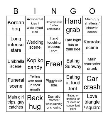 Korean Drama Bingo Card