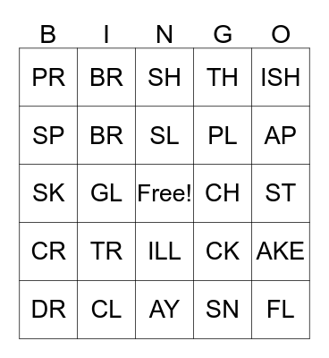 BINGO BLENDS and Word Families Bingo Card