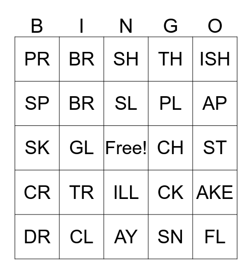 BINGO BLENDS and Word Families Bingo Card