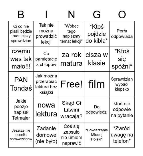 Polaczyna Bingo Card