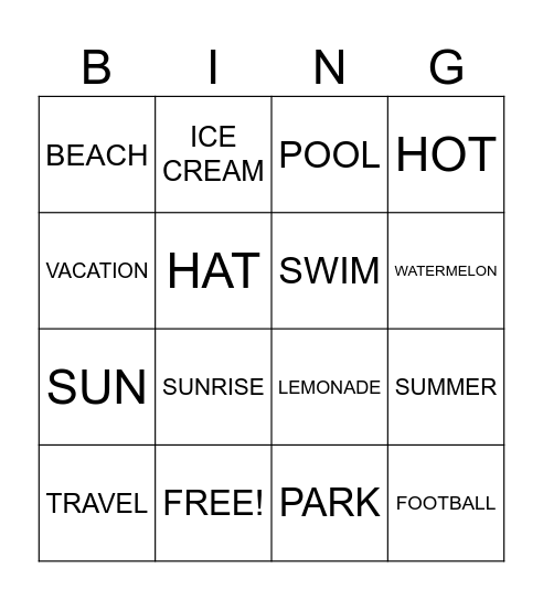 SUMMER! Bingo Card