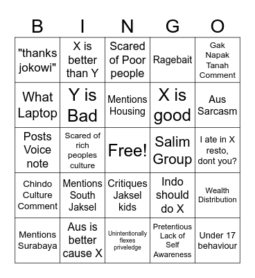 Zach Bingo Card