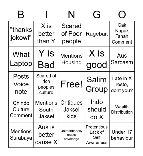 Zach Bingo Card