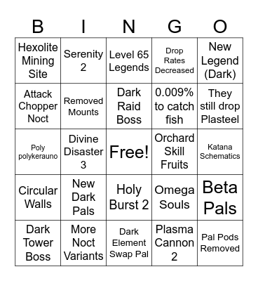 Tides of Terraria Bingo Card