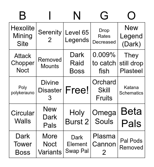 Tides of Terraria Bingo Card