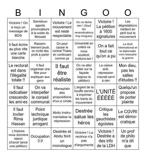 Assemblée occup sans occup Bingo Card