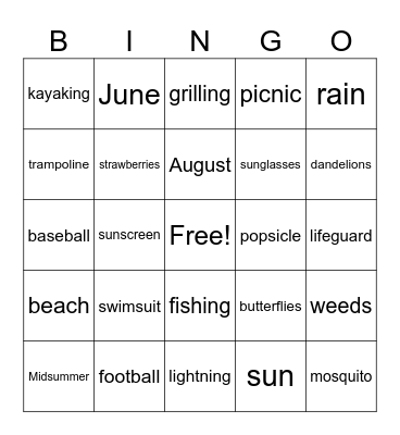 Summer Bingo Card