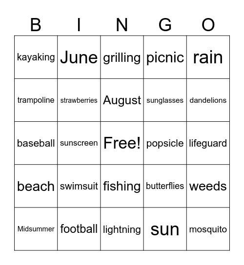 Summer Bingo Card