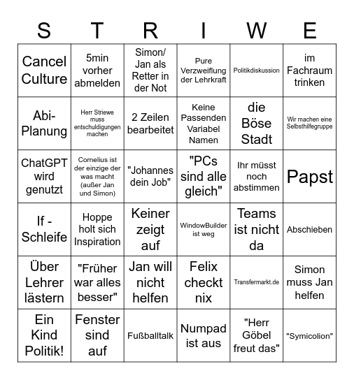 Info bei Striewe Bingo Card