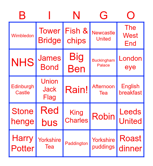 British Bingo! Bingo Card