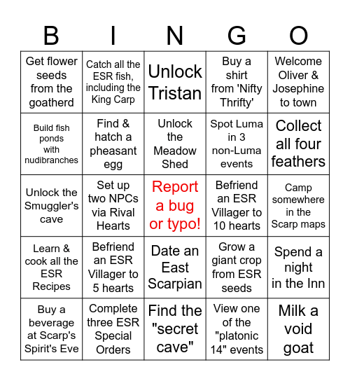 East Scarp Remastered Bingo Card
