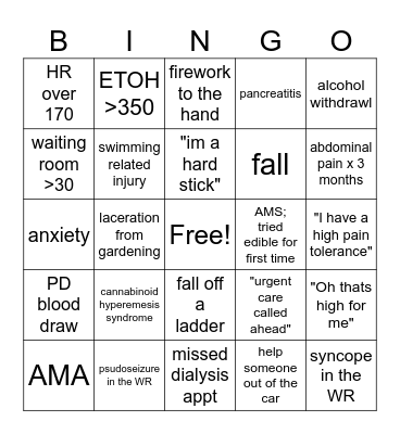 ER Memorial Day Bingo Card