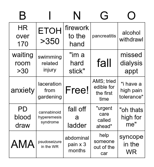 ER Memorial Day Bingo Card