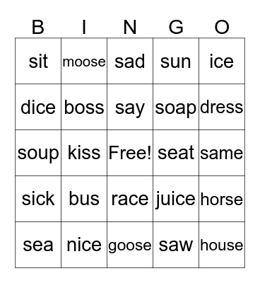 /s/ words Bingo Card