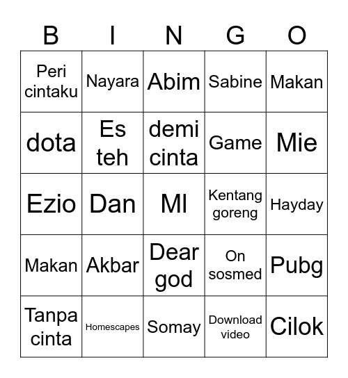 Akbar Bingo Card