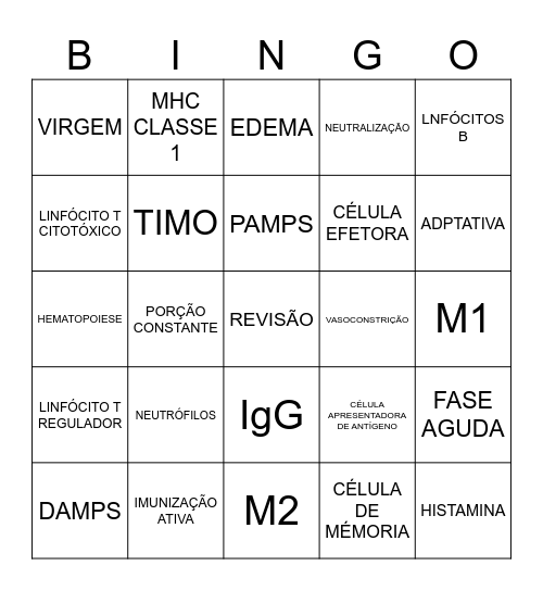 MICROBIOLOGIA E IMUNOLOGIA BÁSICA Bingo Card