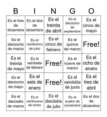 Cuándo es tu cumpleaños? Bingo Card