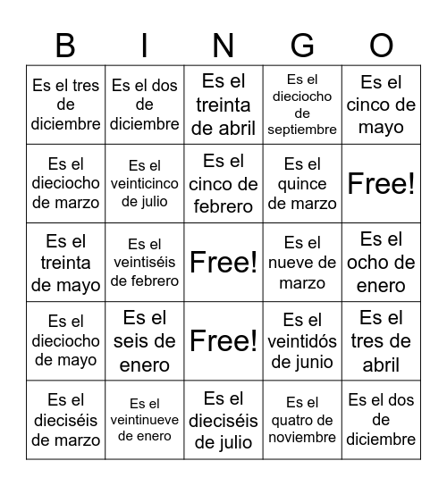 Cuándo es tu cumpleaños? Bingo Card