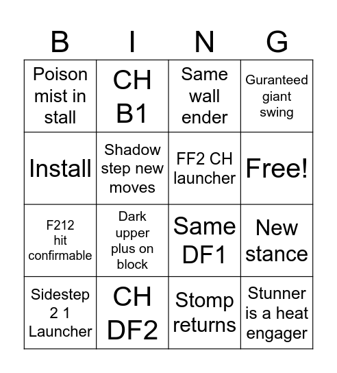 Armor King Trailer Bingo Card