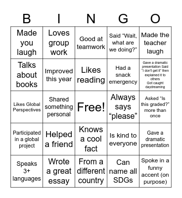End Of Year Bingo Card
