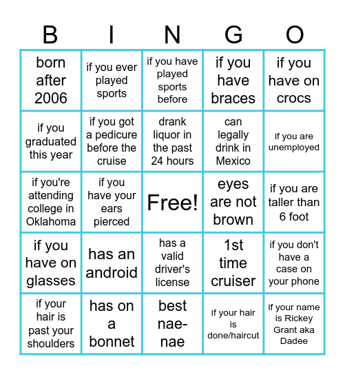 Bus Bingo Card