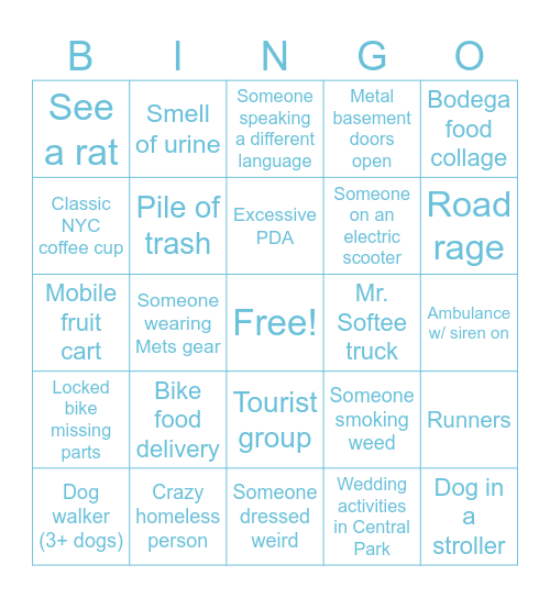 NYC BABY Bingo Card