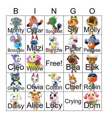 Animal Crossing Bingo Card