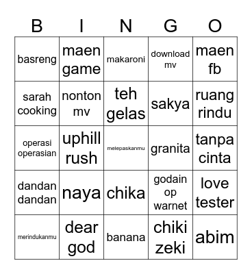 Untitled Bingo Card
