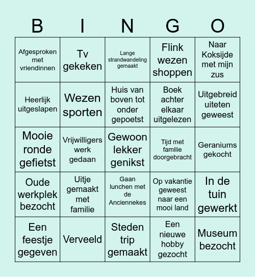 'Ik ben met pensioen Bingo' Bingo Card
