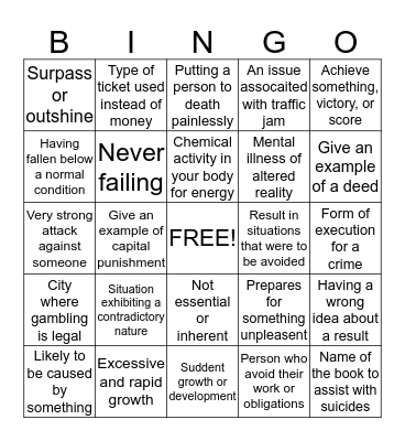 11SC Vocabulary  Bingo Card