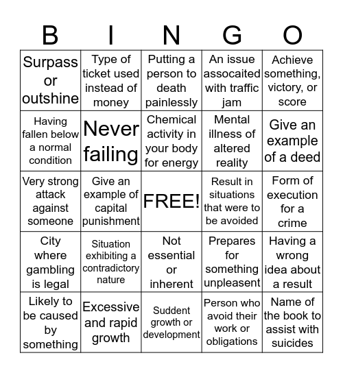 11SC Vocabulary  Bingo Card