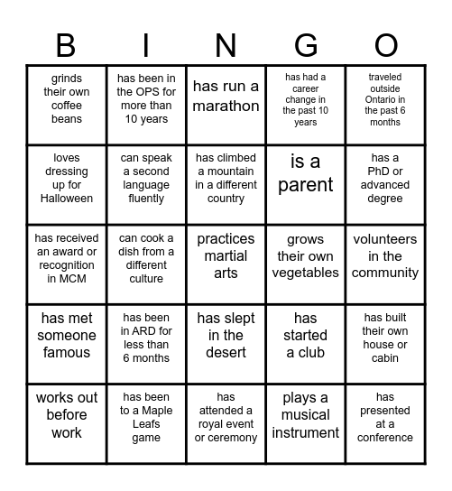 Find someone in ARD who... Bingo Card