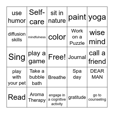 Coping Skill Bingo Card