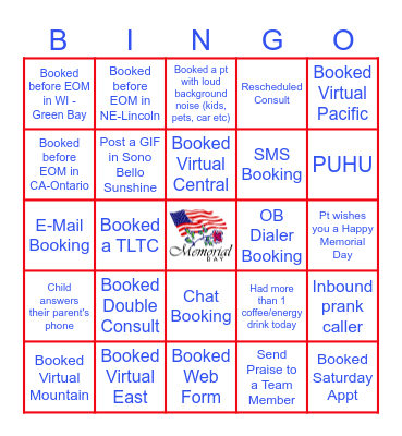 PAC Memorial Day Bingo Card