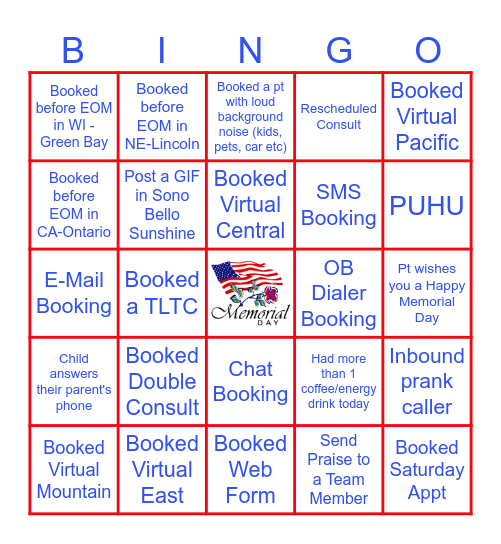 PAC Memorial Day Bingo Card