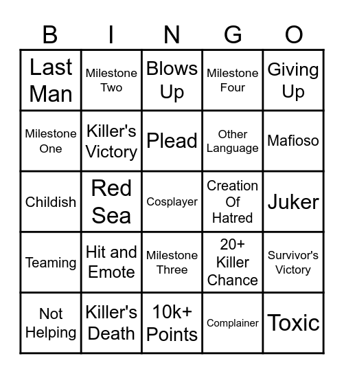 Forsaken Bingo Card